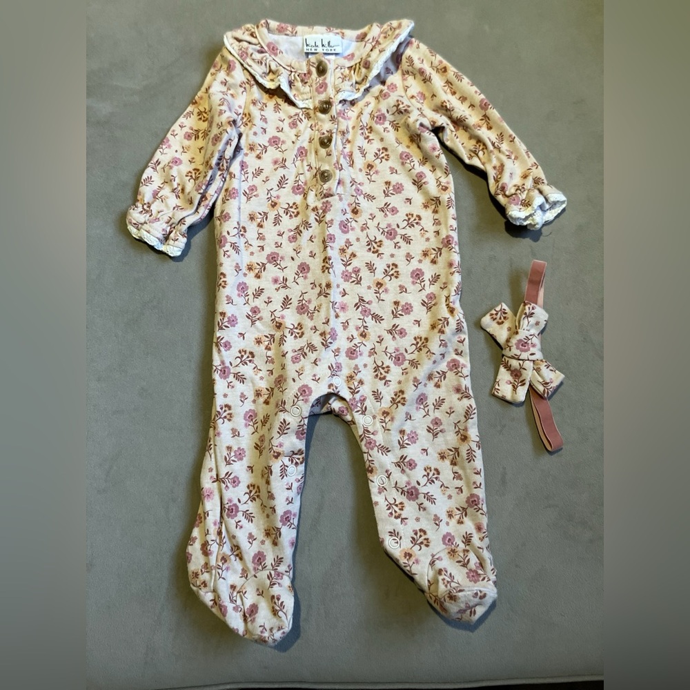 Nicole Miller 🌸 Floral One Piece Matching Headband 6-9 Months
